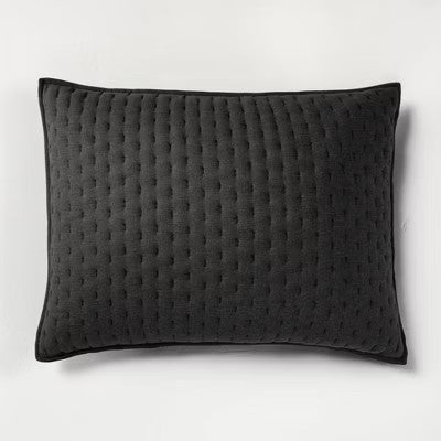 King Cashmere Blend Quilted Pillow Sham Washed Black - Casaluna