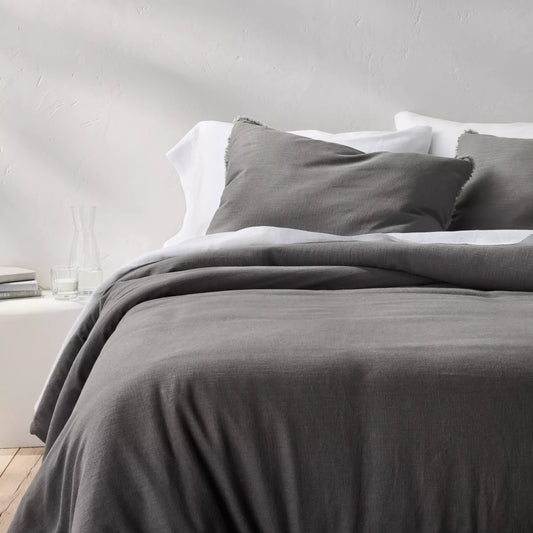 Heavyweight Linen Blend Full/Queen Comforter Set Dark Gray - Casaluna