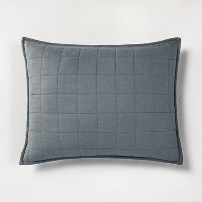 Standard Heavyweight Linen Blend Quilt Pillow Sham Dark Gray - Casaluna