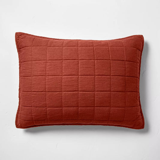 King Heavyweight Linen Blend Quilted Pillow Sham Dark Clay - Casaluna