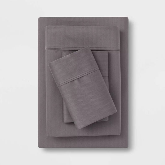 Queen 500 Thread Count Tri-Ease Printed Pattern Sheet Set Gray Herringbone - Threshold