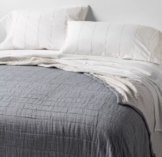 Hearth & Hand Magnolia Tein Windowpane Matelassé Coverlet Brand New BLUE