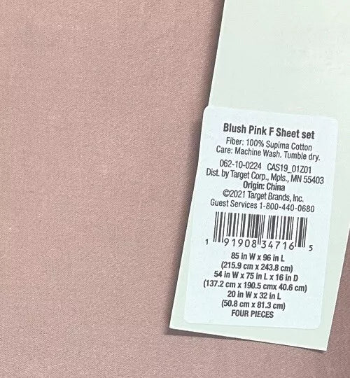 Full 500 Thread Count Washed Supima Sateen Solid Sheet Set Blush - Casaluna
