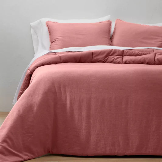 Heavyweight Linen Blend Full / Queen Comforter Set Rose - Casaluna