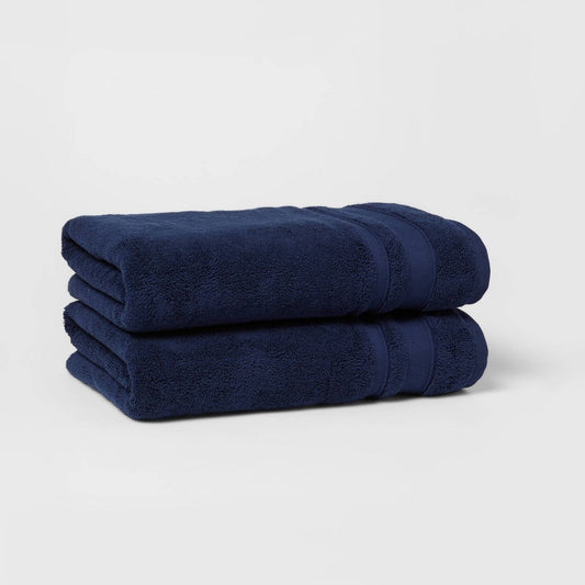 2pk Performance Bath Towel Set Navy Blue - Threshold