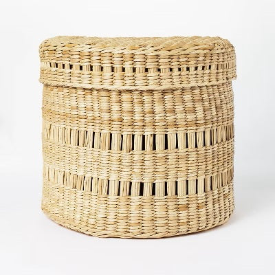 Oval Decorative Lidded Open Weave Basket Natural - Threshold