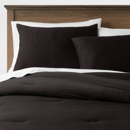 Full/Queen Washed Cotton Sateen Comforter and Sham Set Black - Threshold