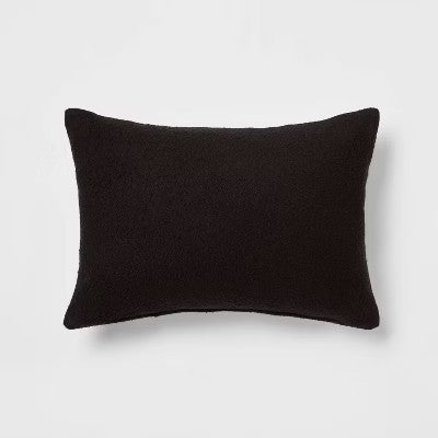 Oblong Boucle Color Blocked Decorative Throw Pillow Black