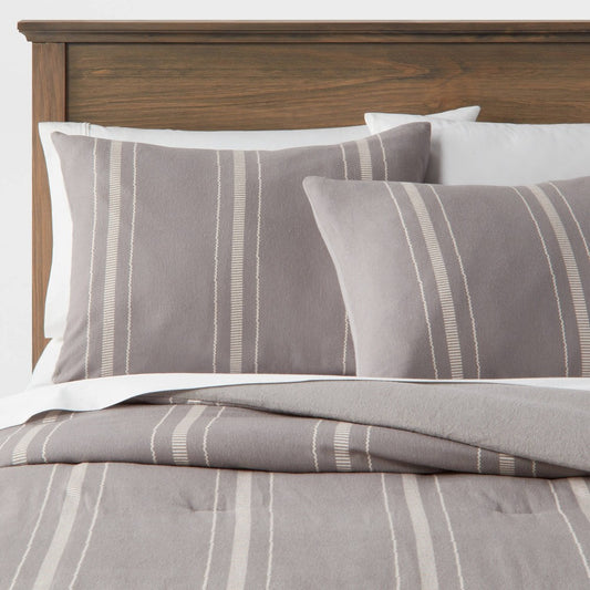 King Flannel Comforter & Sham Set Gray Plaid - Threshold
