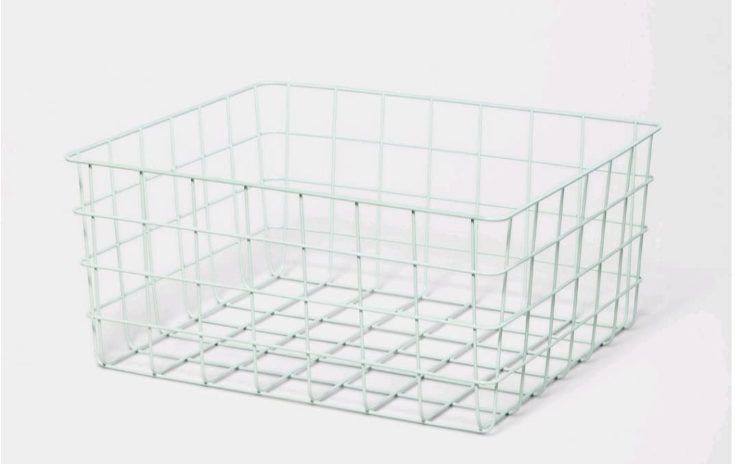 13" Rectangular Wire Decorative Basket Green - Brightroom