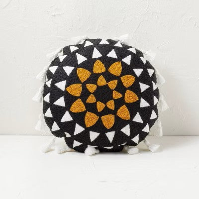 Beaded Sun Round Throw Pillow Black/White