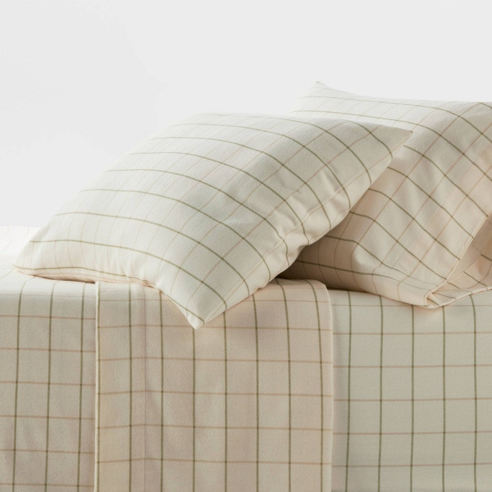 Twin Flannel Sheet Set Ivory Windowpane - Threshold