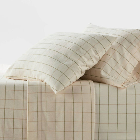 Twin Flannel Sheet Set Ivory Windowpane - Threshold