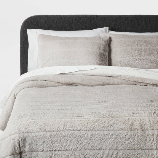 Threshold 3pc Luxe Faux Fur Comforter and Sham Set - King Light Gray