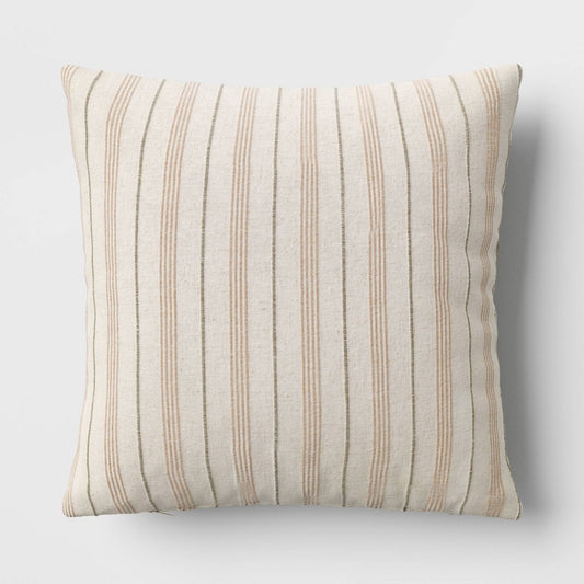 Cotton Flax Woven Striped Square Throw Pillow Beige - Threshold