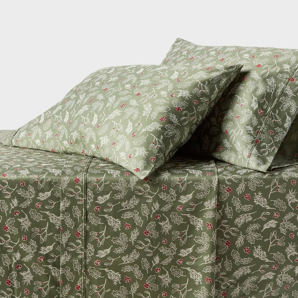 Queen 400 Thread Count Performance Holiday Sheet Set Green Holly - Threshold