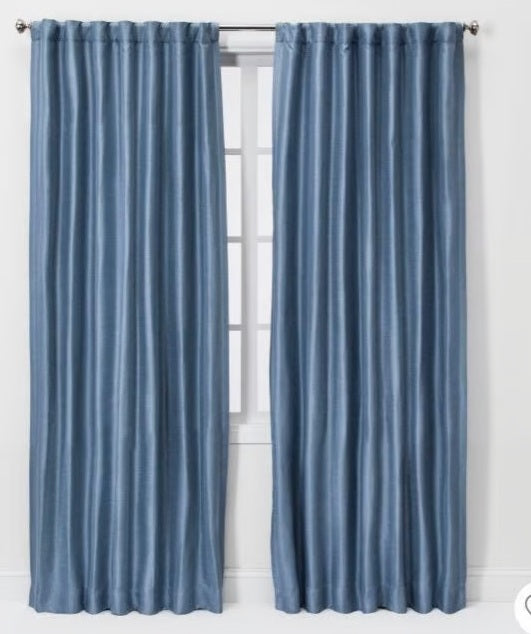 Faux Silk Blue Room Darkening Single Curtain Panel - Threshold 52"x95"
