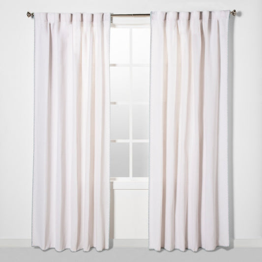 Threshold Stitched Edge Light Filtering 54" x 108" Curtains White/Blue Trim Panel