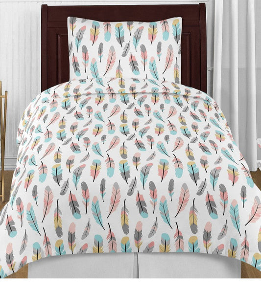 Twin Feather Turquoise and Coral 4pc Bedding Collection Sweet Jo Jo