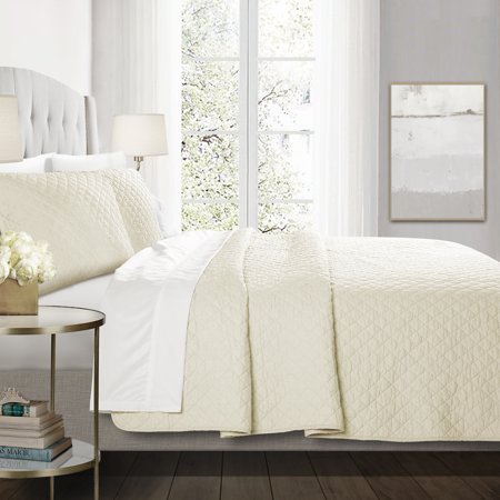 King Lush Decor Ava Cotton 3pc Quilt Set - Ivory
