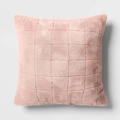 Oversized Faux Fur Square Throw Pillow Light Pink - Threshold