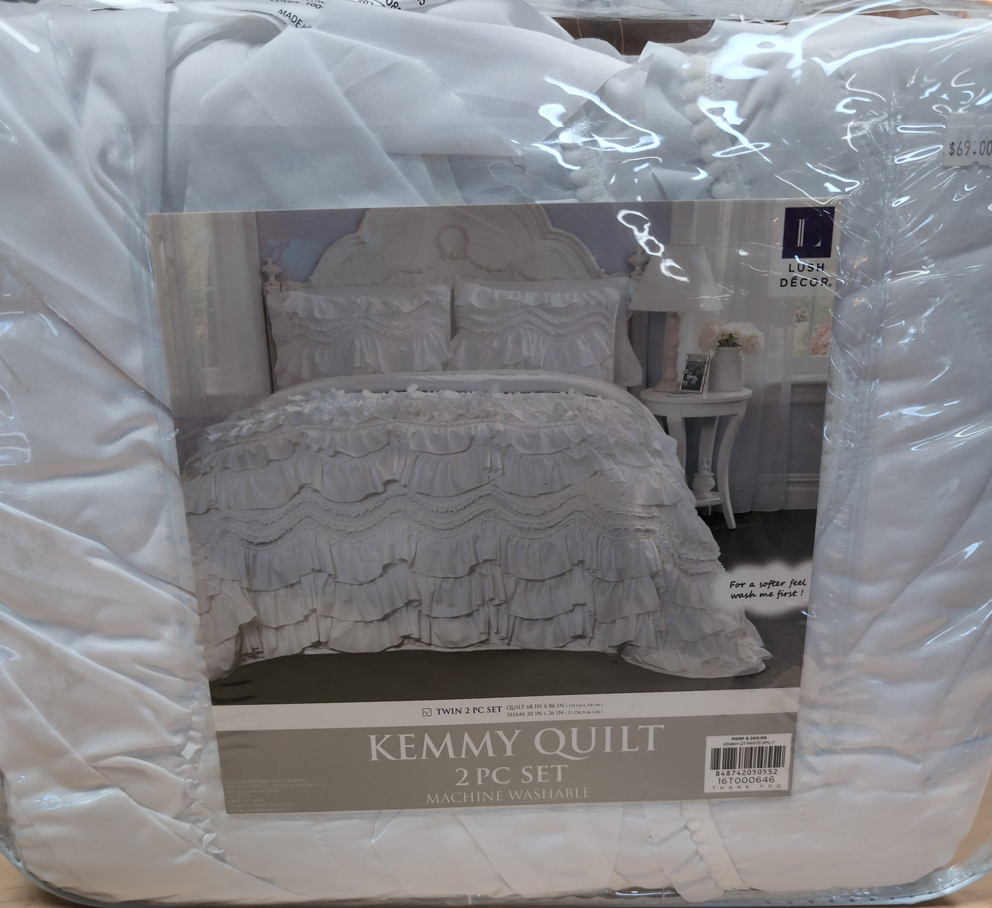 Twin Kemmy Lush Decor White Ruffle 2 pc Quilt Set