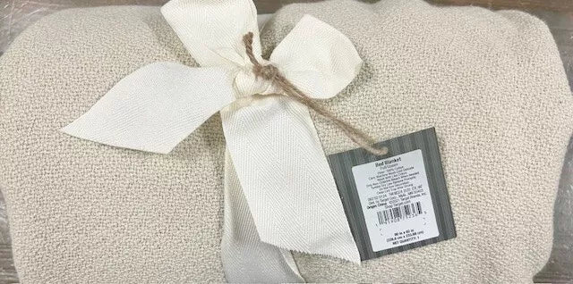 Threshold 100% Cotton Bed Blanket FULL/QUEEN Light Beige Fringe